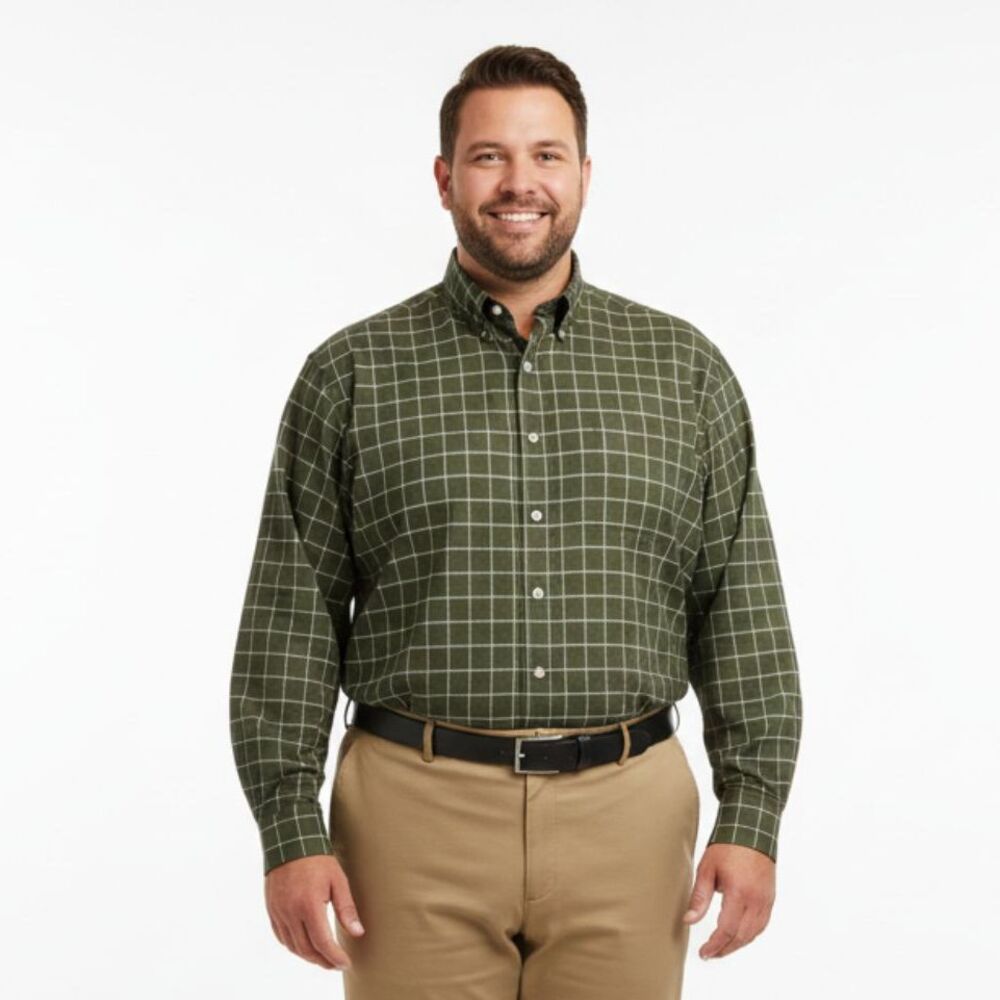 Roundtree & Yorke Men's Green & Tan Plaid Long Sleeve Button Up Shirt 2XT